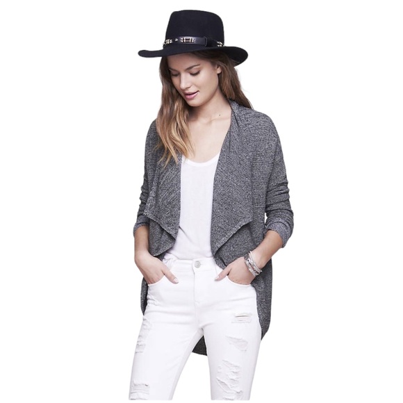 Express Marled Black Cascading Front Ribbed Cardigan Sweater Size Small - Picture 8 of 8